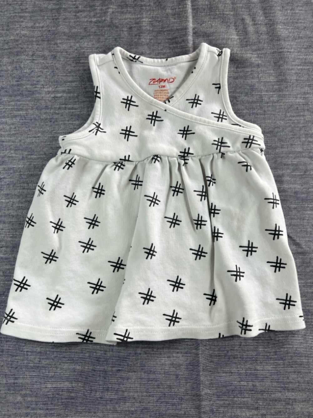 Zutano Baby 12 Months White Black Tic Tac Toe Soft Organic Cotton Dress Top